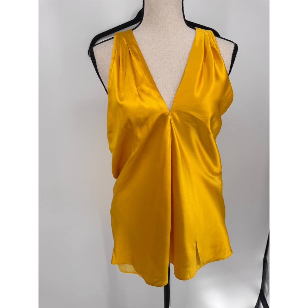 Veronica Beard Cami Women 4 Yellow Silk Blend Strappy Draped V-Neck Tank Top